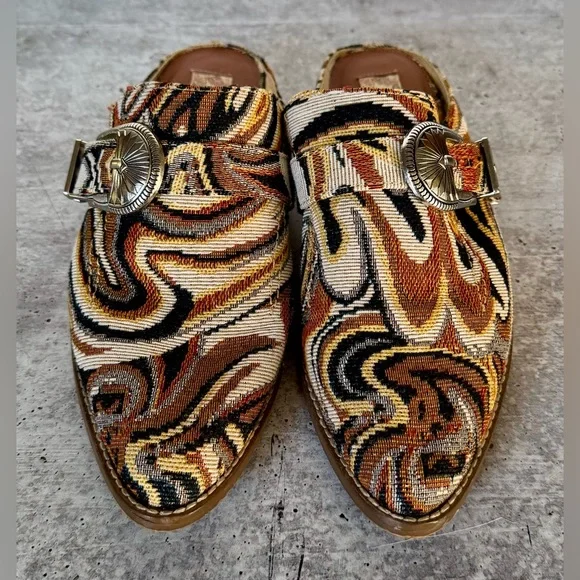 Band Of Gypsies Greta Mules Tapestry Slip-On Buckle brown Size 7 - Picture 2 of 10